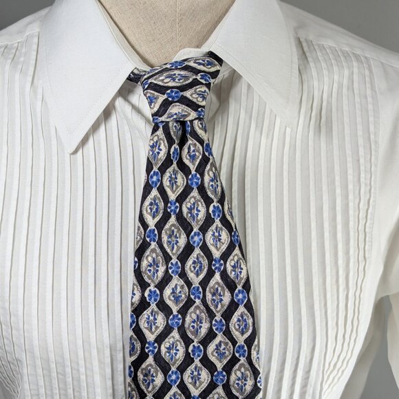 Oscar de la Renta 100% silk necktie, black white blue chinoiserie pattern - Picture 7 of 10